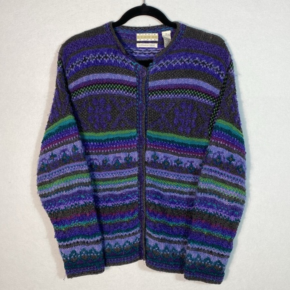 Sigrid Olsen Hand Knit Multicolor Cardigan Sweater size medium - Picture 11 of 15